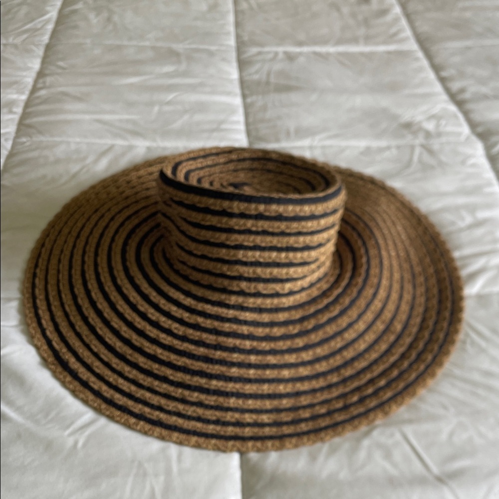 Vintage Eric Javits Wide Brim Brown & Black Straw Sun Hat